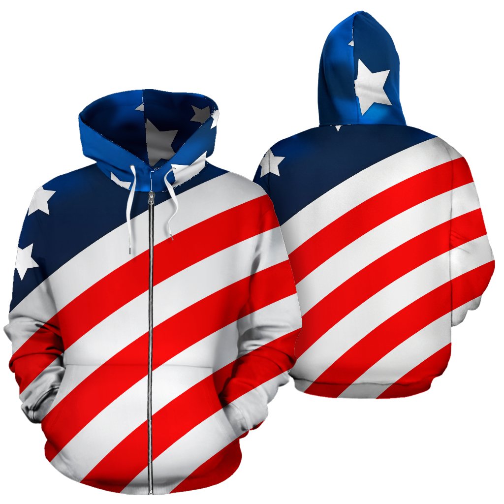 American Flag Style Zip Up Hoodie