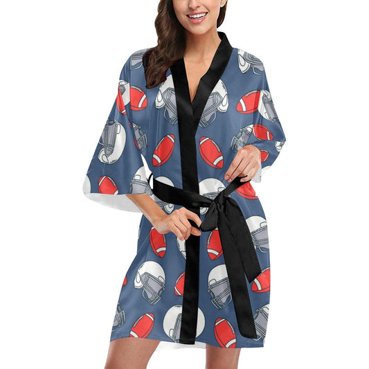 American Football Helmet Design Pattern Women Short Kimono Robe