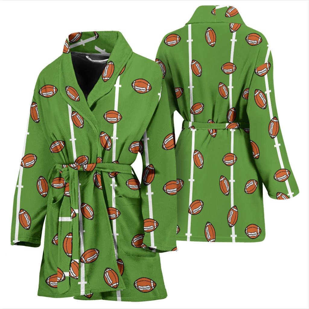 American Football on Field Themed Print Women Bath Robe-JTAMIGO.COM