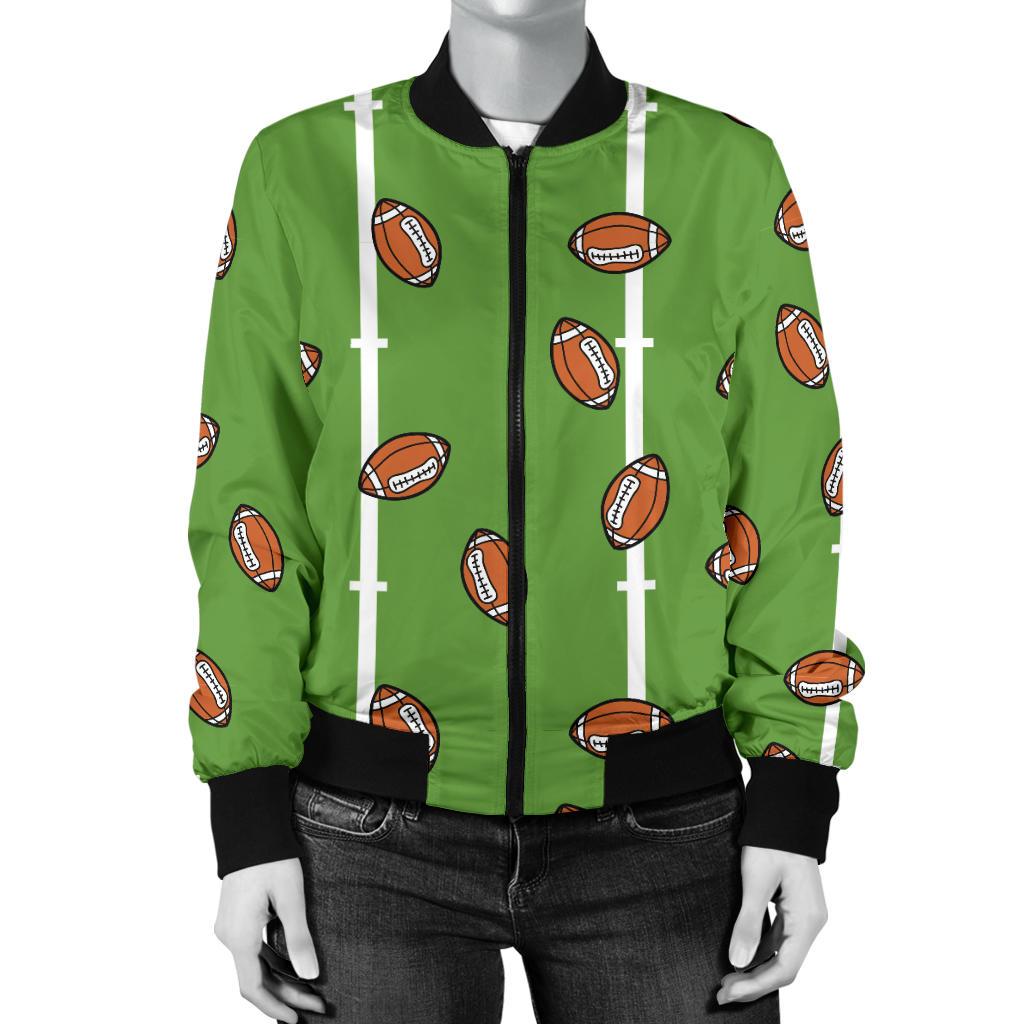 American Football on Field Themed Print Women Casual Bomber Jacket