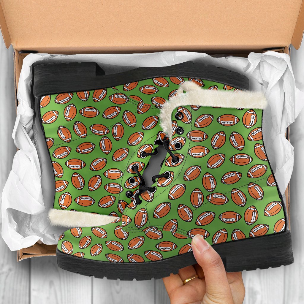 American Football on Green Design Faux Fur Leather Boots-JTAMIGO.COM