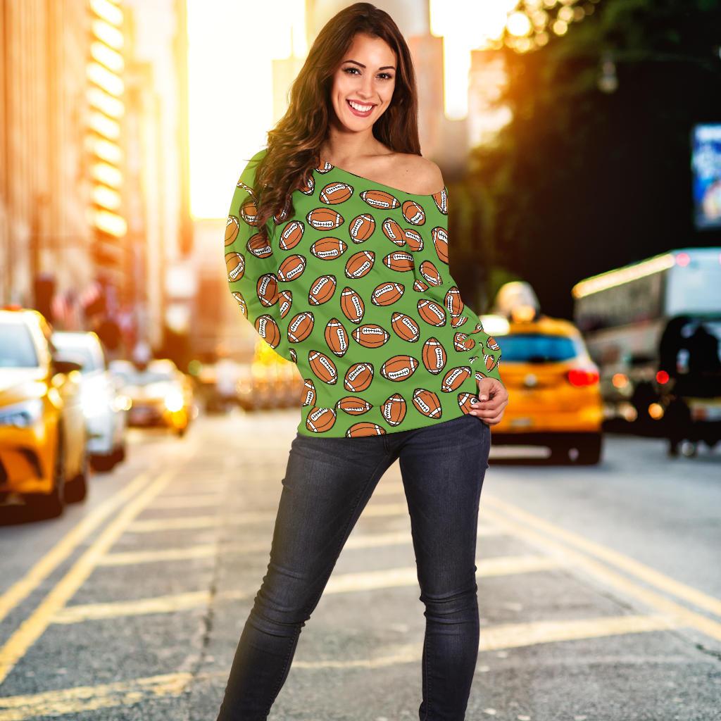 American Football on Green Design Off Shoulder Sweatshirt