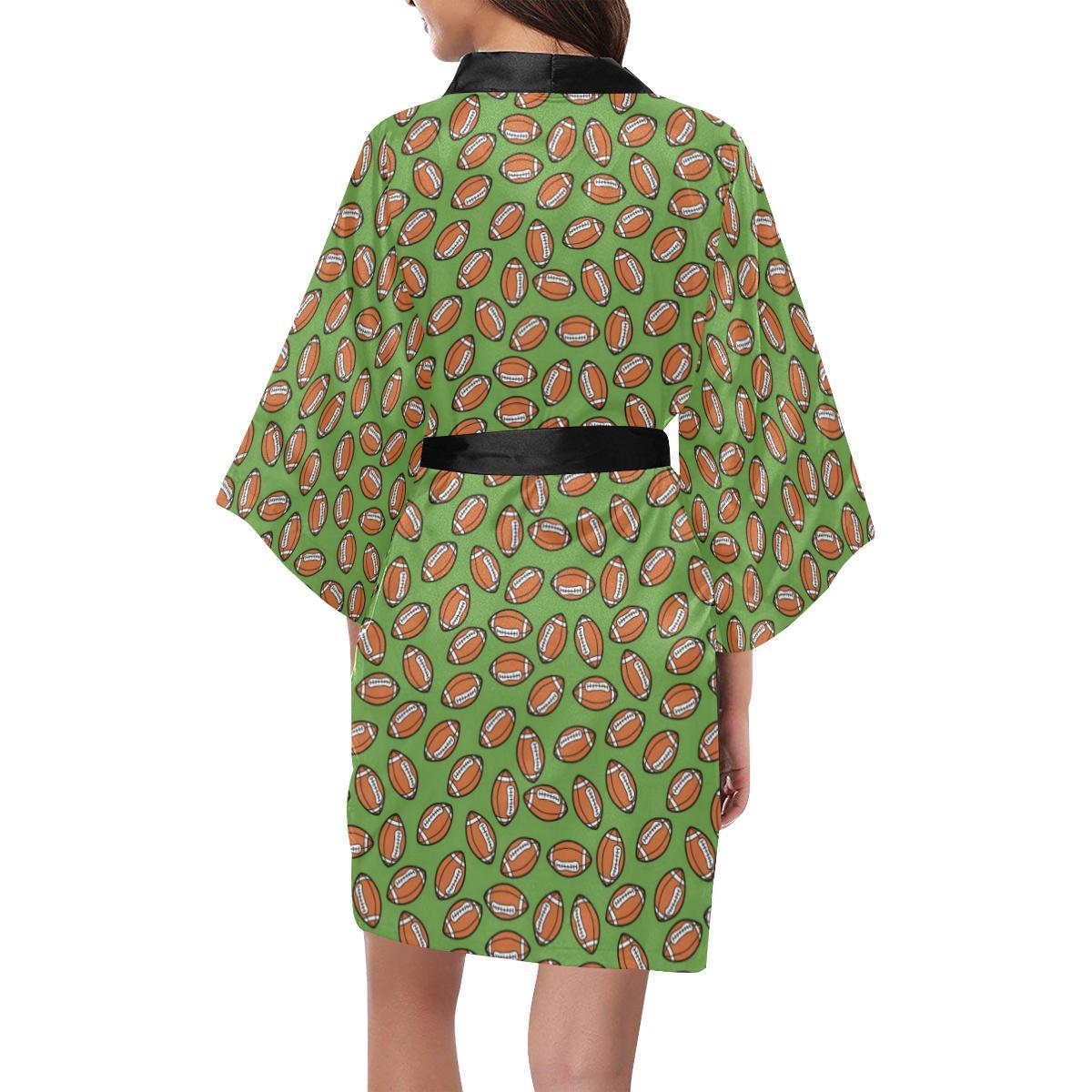 American Football on Green Design Women Short Kimono Robe