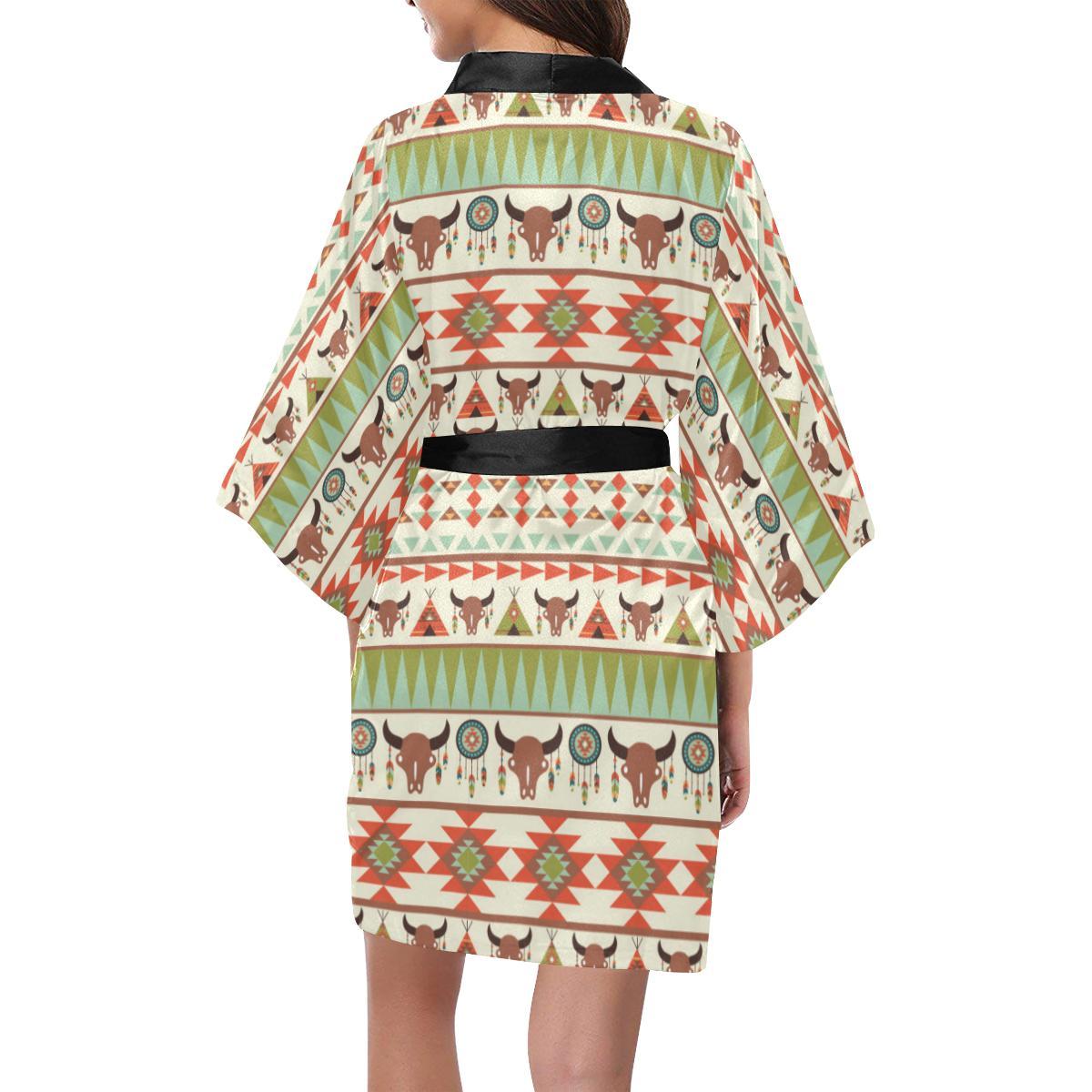 American indian Ethnic Pattern Women Short Kimono Robe