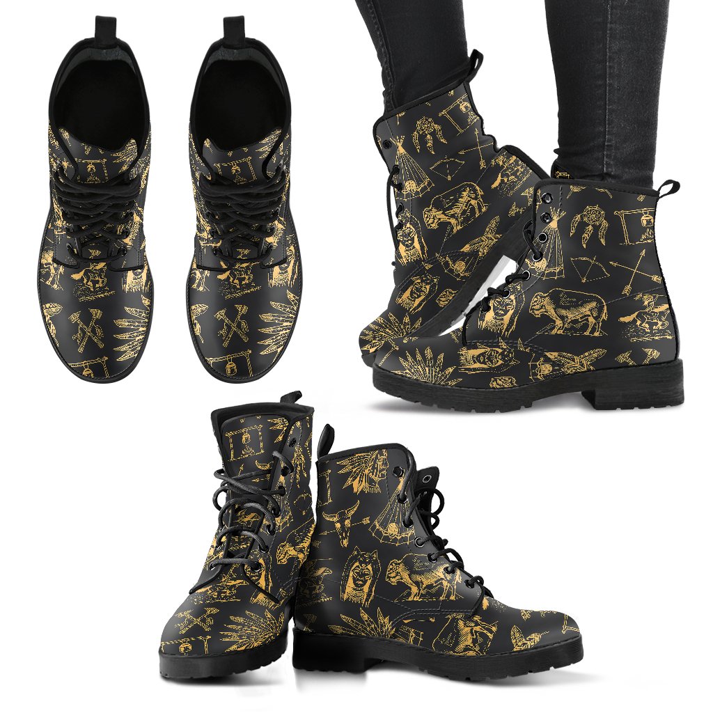 American indian Gold Style Women Leather Boots-JTAMIGO.COM