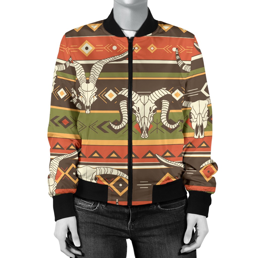 American Indian Skull Animal Women Casual Bomber Jacket