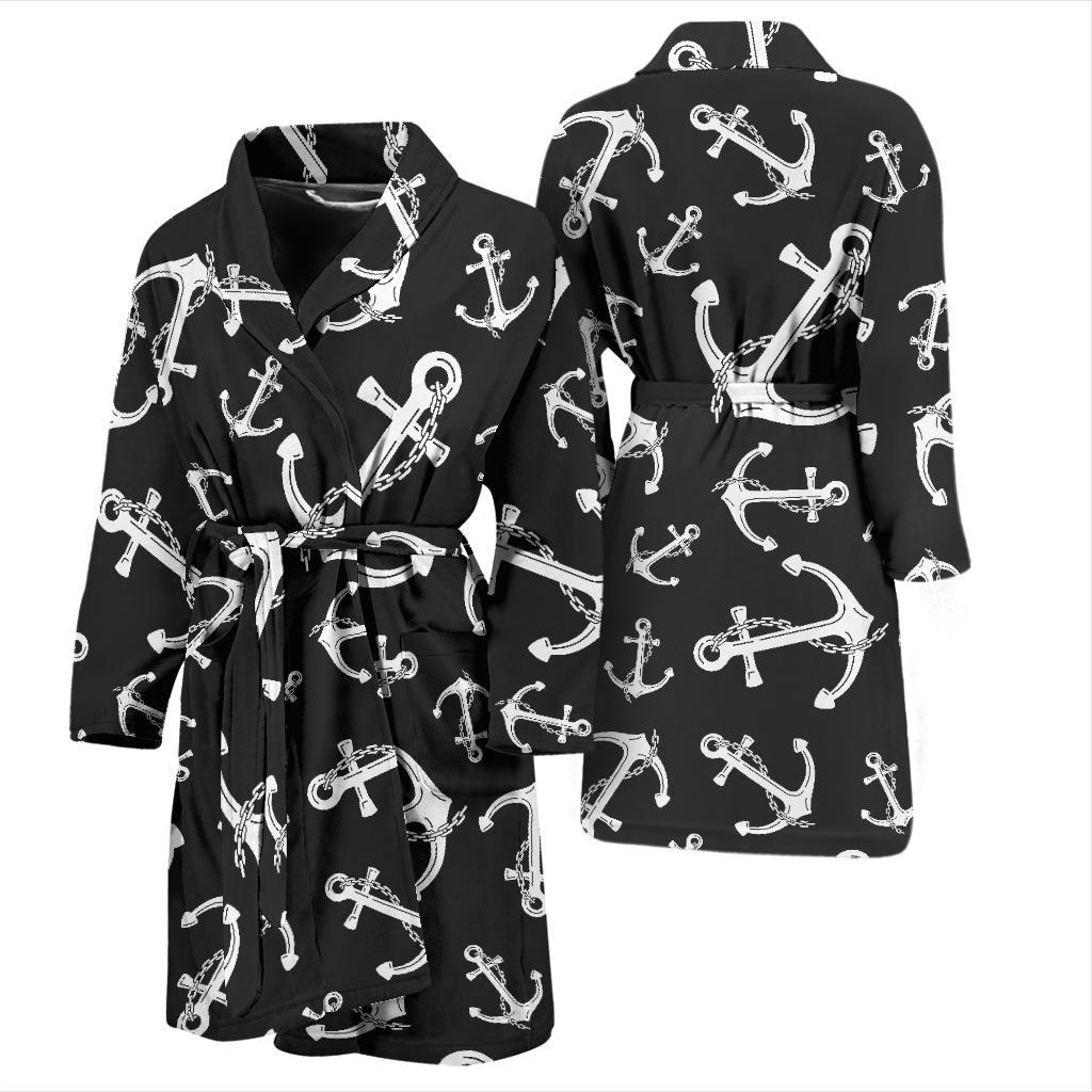 Anchor Black White Men Bath Robe-JTAMIGO.COM