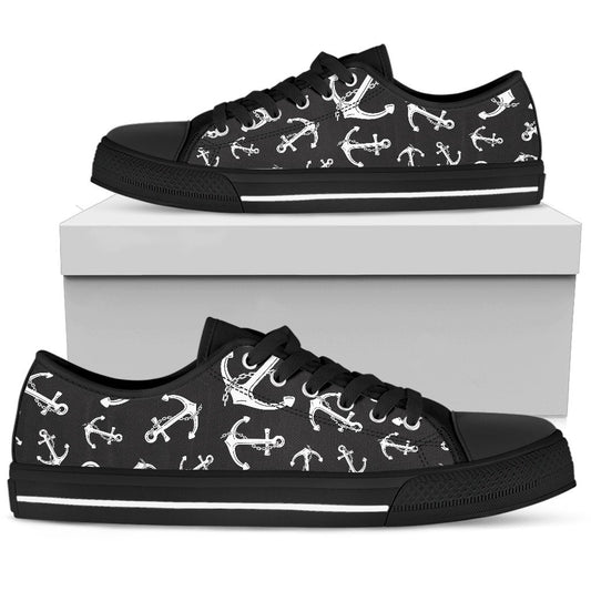 Anchor Black White Women Low Top Shoes