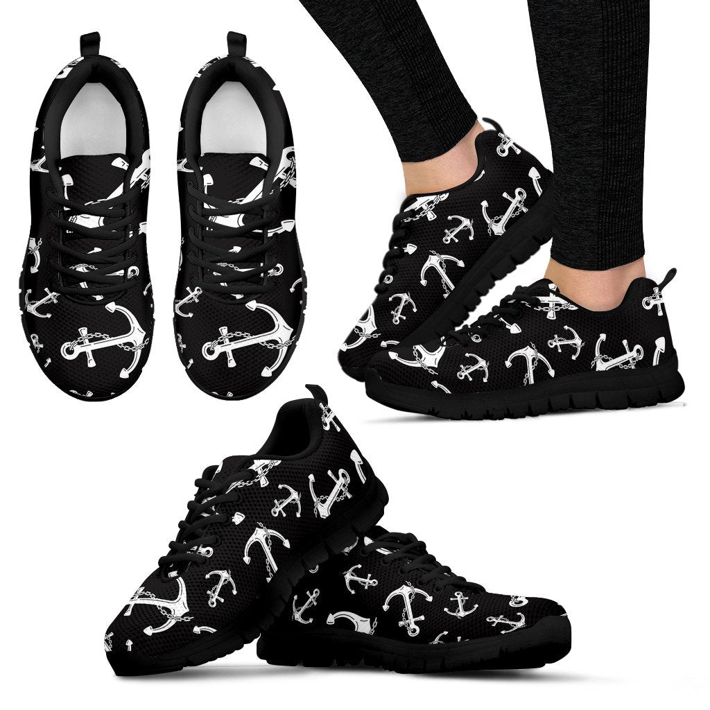 Anchor Black White Women Sneakers Shoes
