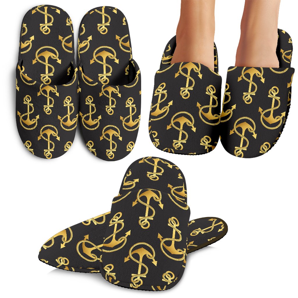 Anchor Gold Pattern House Slippers