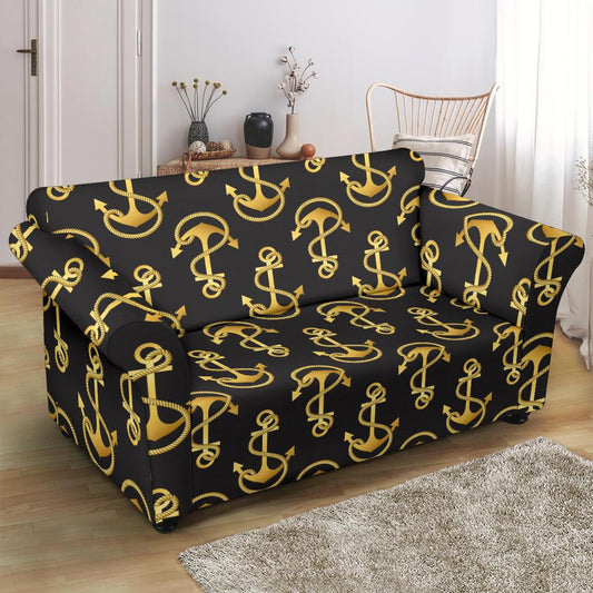 Anchor Gold Pattern Loveseat Slipcover-JTAMIGO.COM