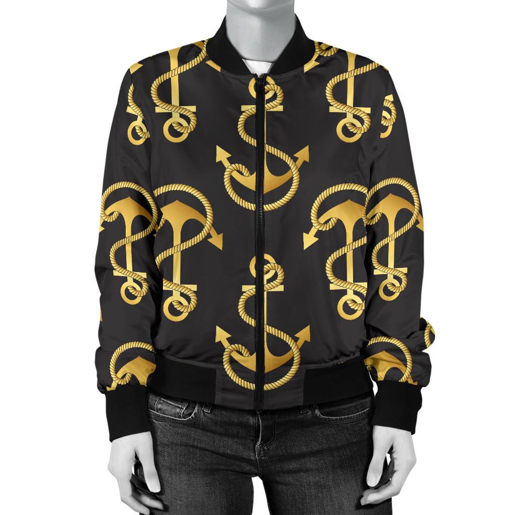 Anchor Gold Pattern Women Casual Bomber Jacket
