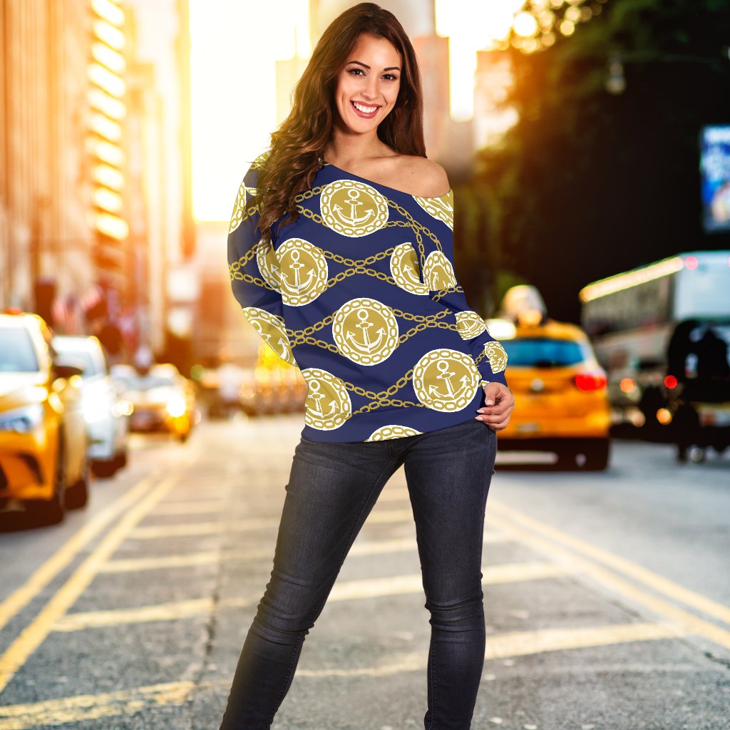 Anchor Luxury Pattern Off Shoulder Sweatshirt