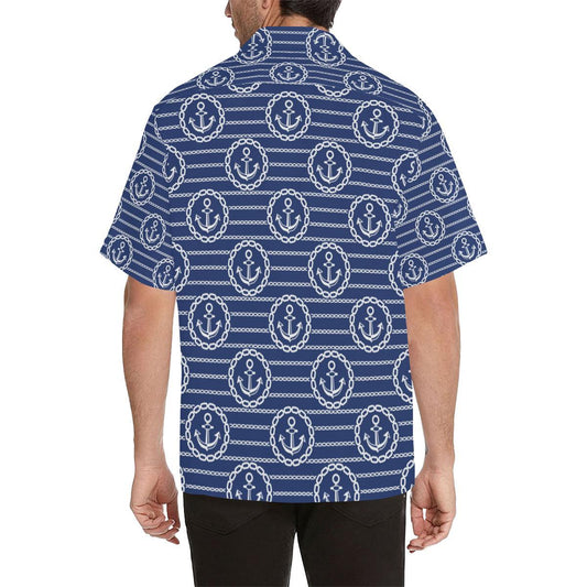 Anchor Stripe Pattern Men Aloha Hawaiian Shirt