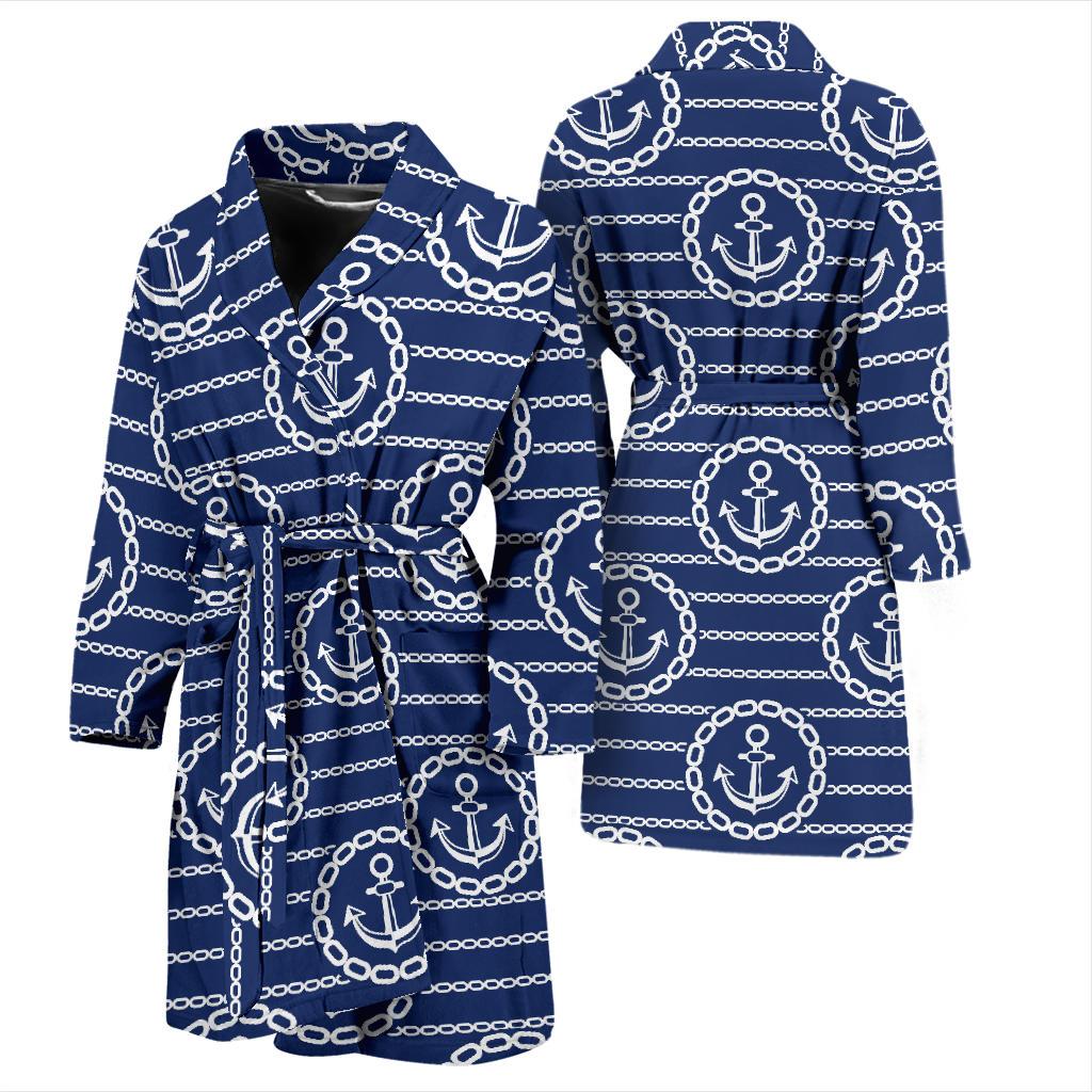 Anchor Stripe Pattern Men Bath Robe-JTAMIGO.COM