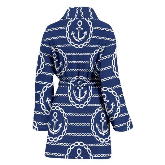 Anchor Stripe Pattern Women Bath Robe-JTAMIGO.COM