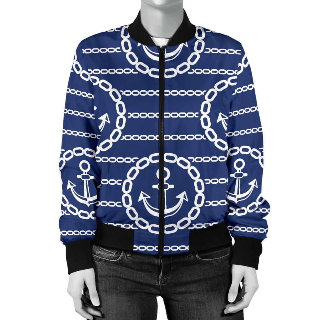 Anchor Stripe Pattern Women Casual Bomber Jacket