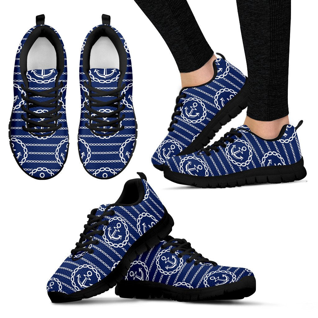 Anchor Stripe Pattern Women Sneakers Shoes