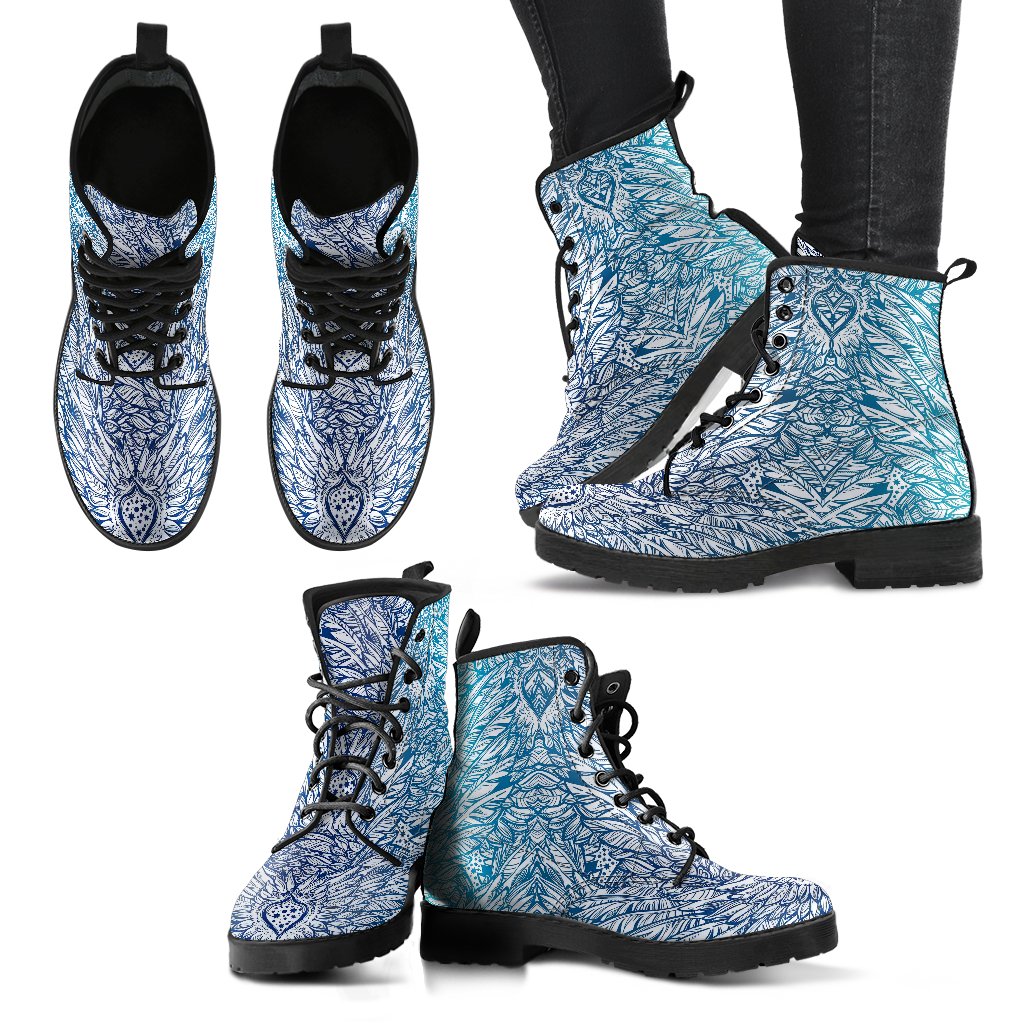 Angel Wings Boho Design Themed Print Women Leather Boots-JTAMIGO.COM