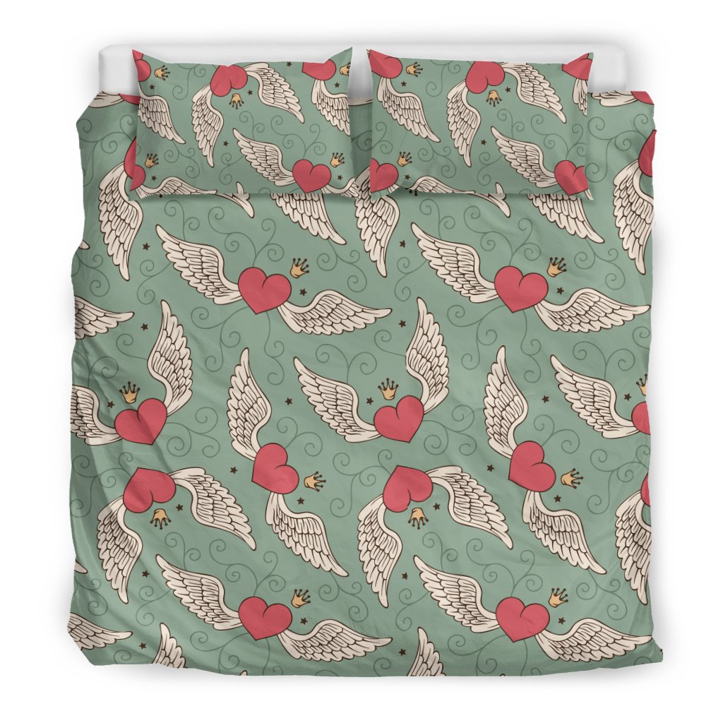Angel Wings Heart Design Themed Print Duvet Cover Bedding Set
