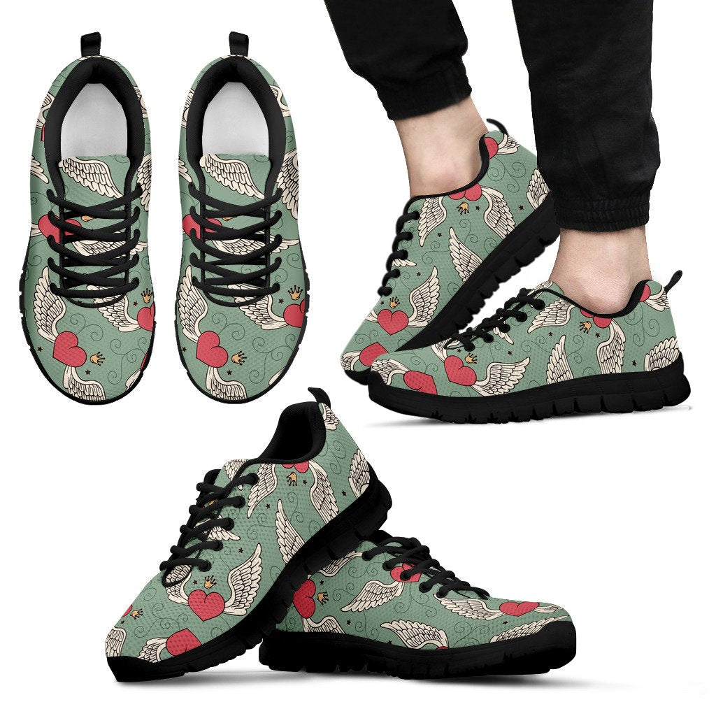 Angel Wings Heart Design Themed Print Men Sneakers Shoes