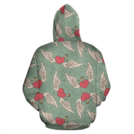 Angel Wings Heart Design Themed Print Pullover Hoodie