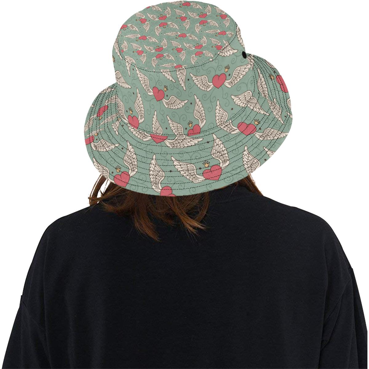 Angel Wings Heart Design Themed Print Unisex Bucket Hat