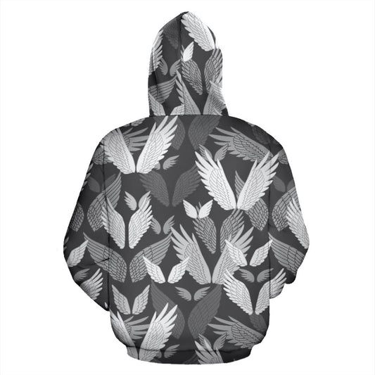 Angel Wings Pattern Design Themed Print Pullover Hoodie