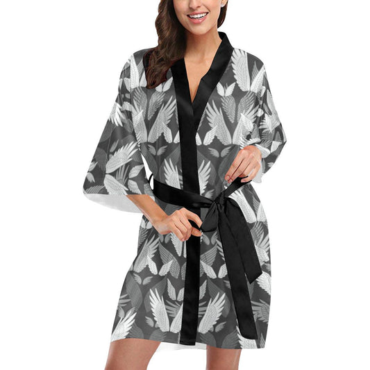 Angel Wings Pattern Design Themed Print Women Short Kimono Robe
