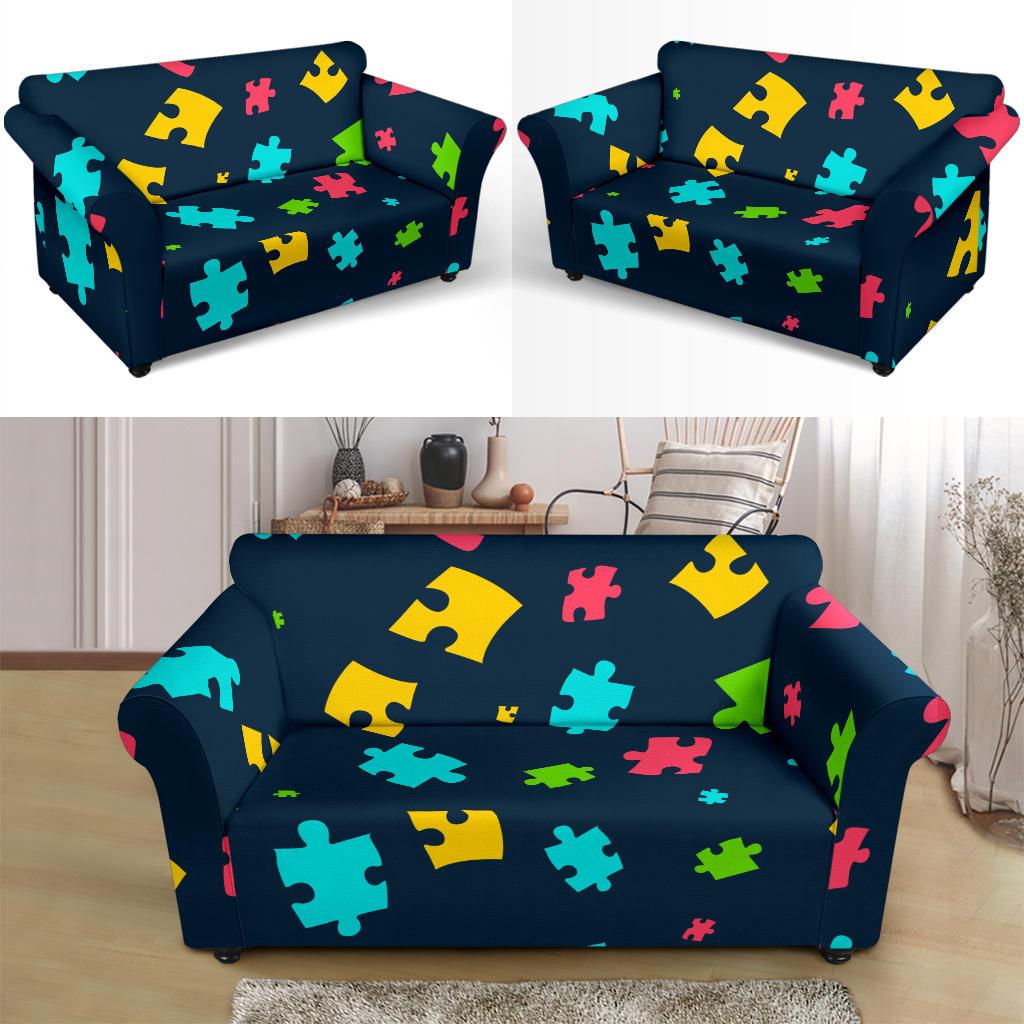 Autism Awareness Colorful Design Print Loveseat Slipcover-JTAMIGO.COM