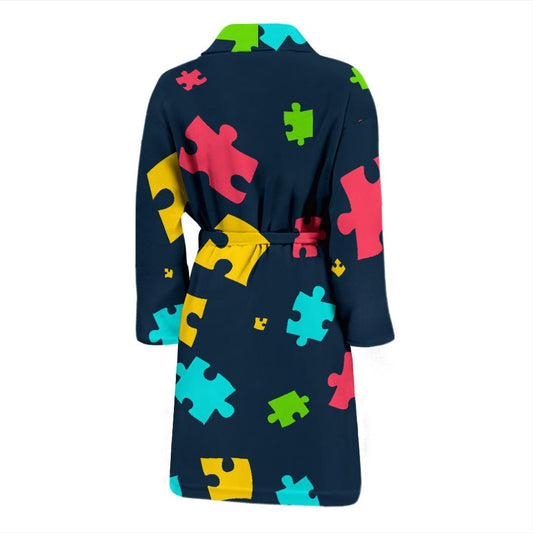Autism Awareness Colorful Design Print Men Bath Robe-JTAMIGO.COM