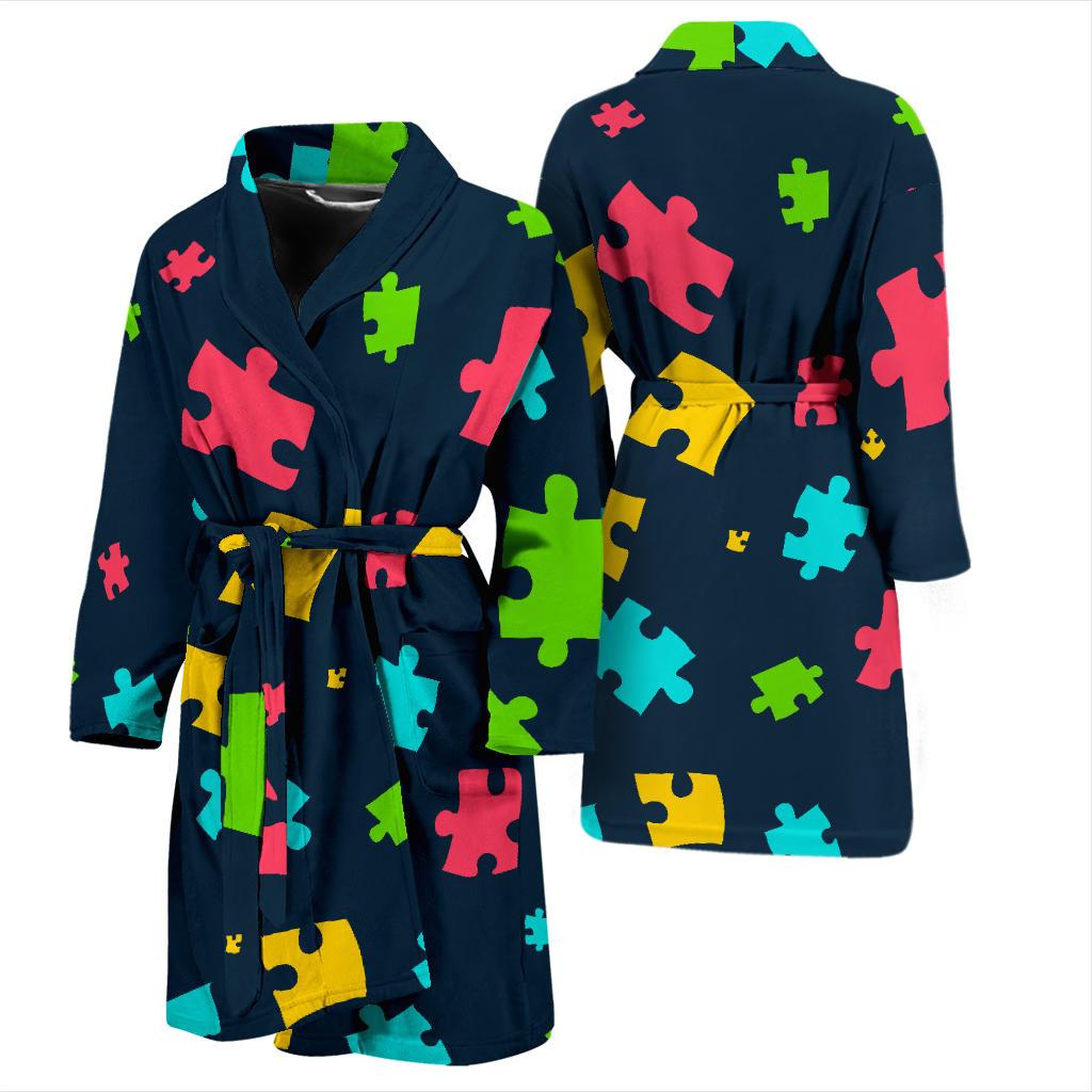 Autism Awareness Colorful Design Print Men Bath Robe-JTAMIGO.COM