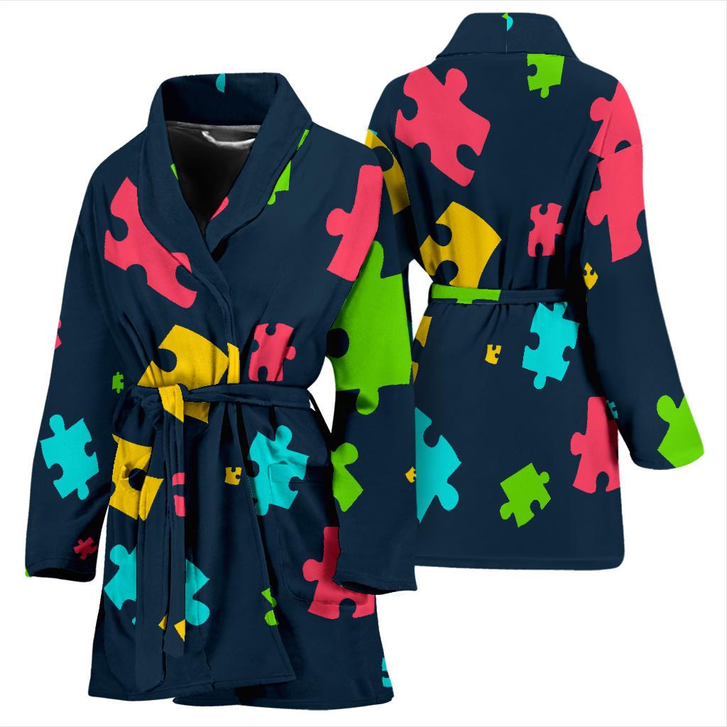 Autism Awareness Colorful Design Print Women Bath Robe-JTAMIGO.COM