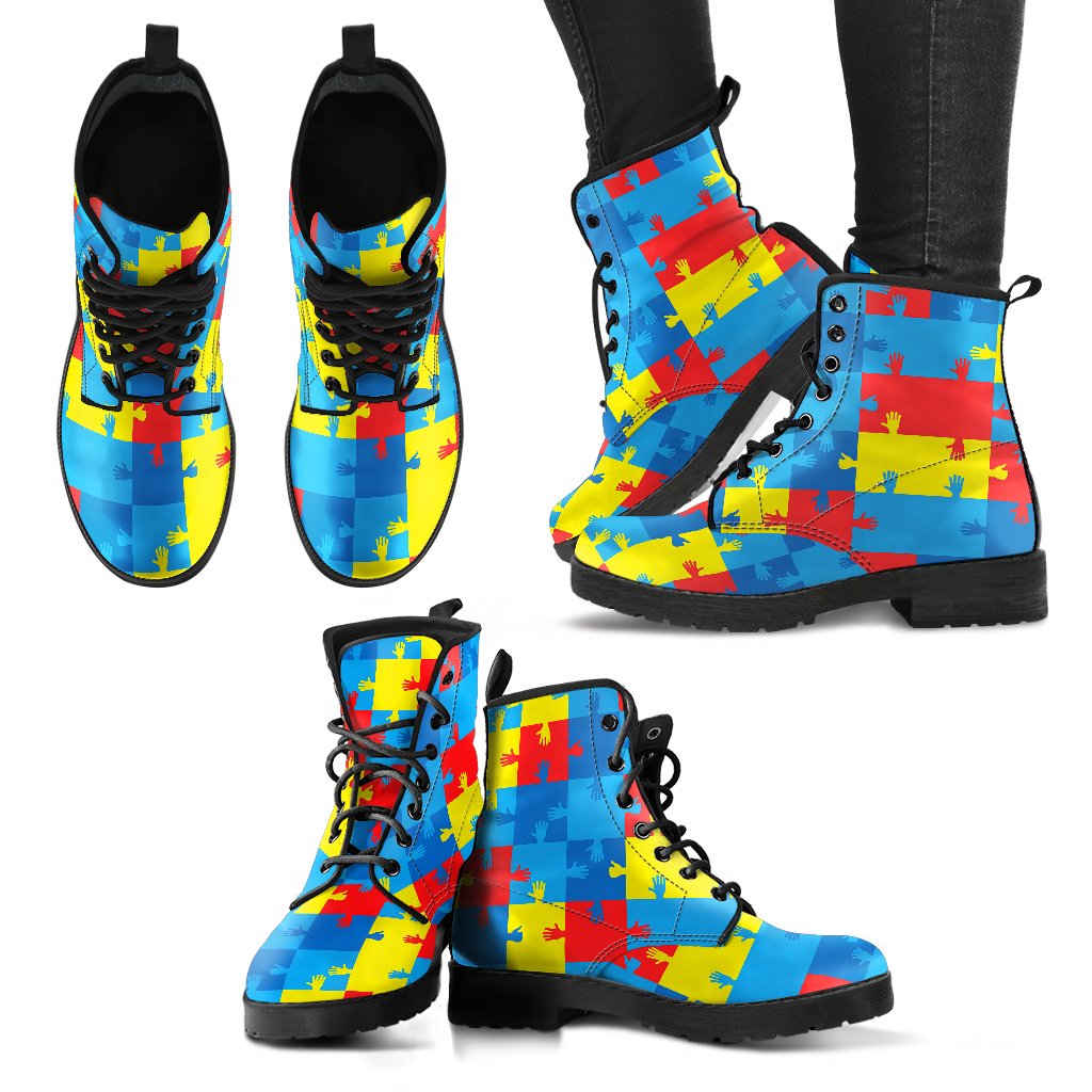 Autism Awareness Design Themed Print Women Leather Boots-JTAMIGO.COM
