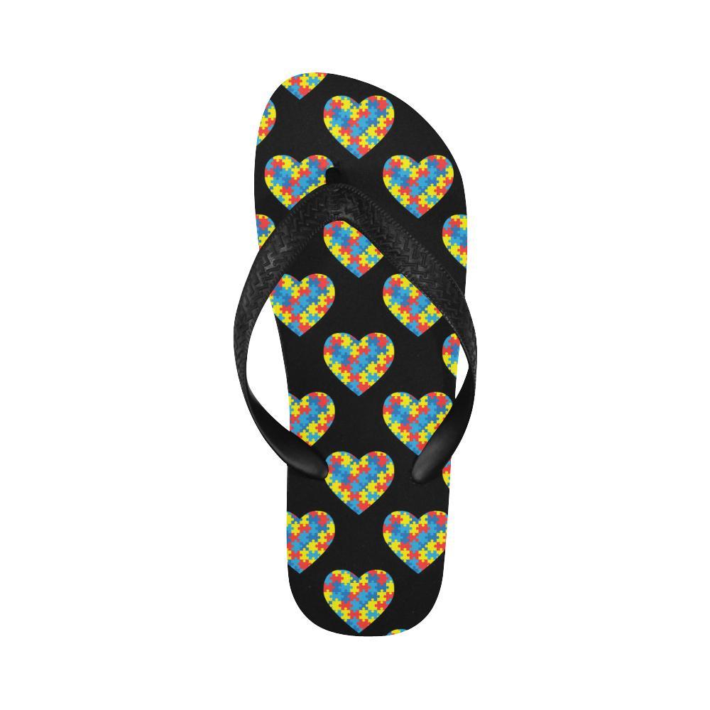 Autism Awareness Heart Design Print Flip Flops-JTAMIGO.COM