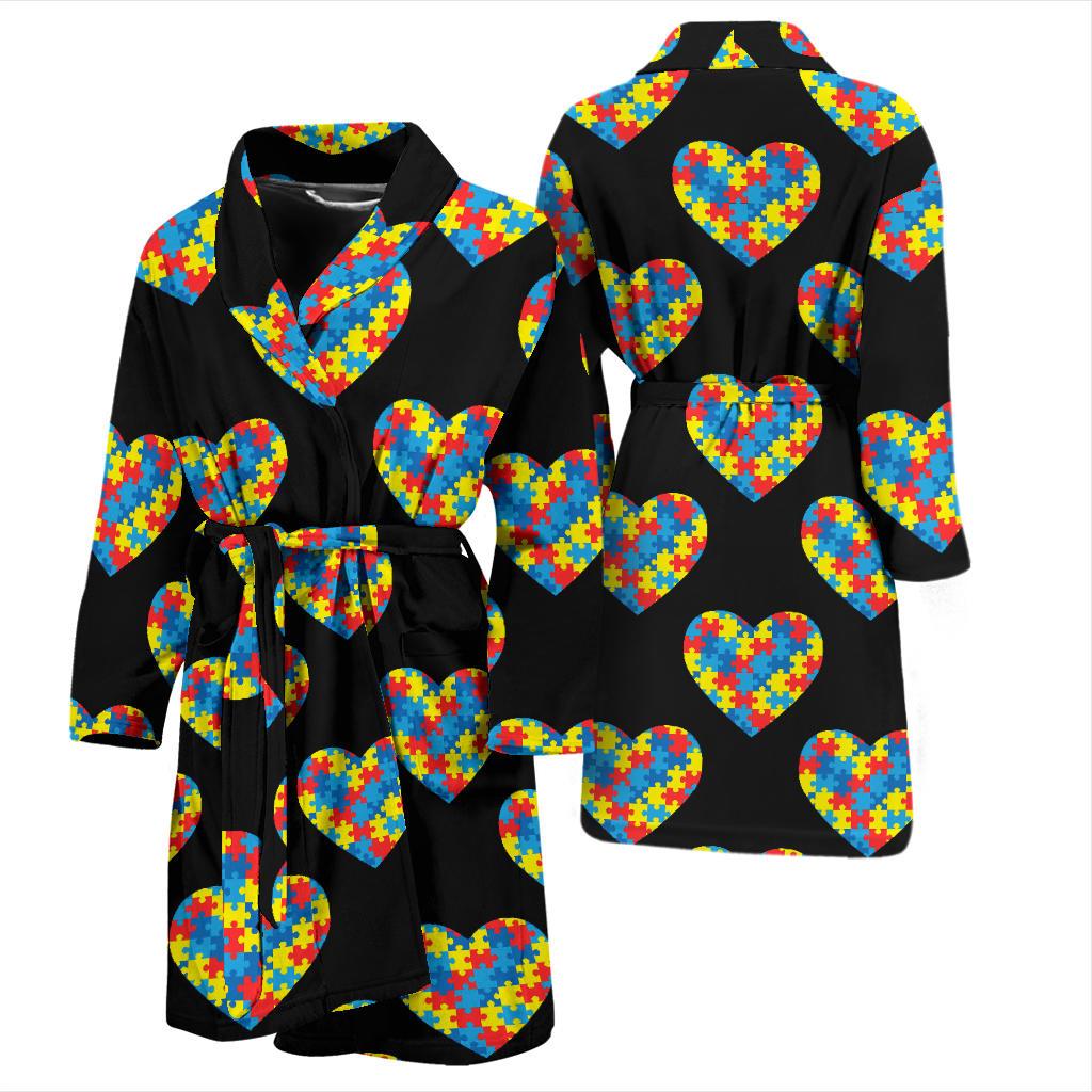 Autism Awareness Heart Design Print Men Bath Robe-JTAMIGO.COM
