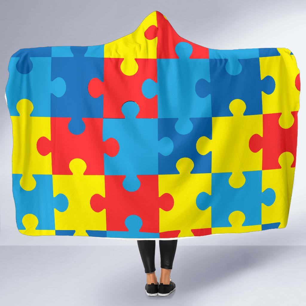 Autism Awareness Puzzles Design Print Hooded Blanket-JTAMIGO.COM