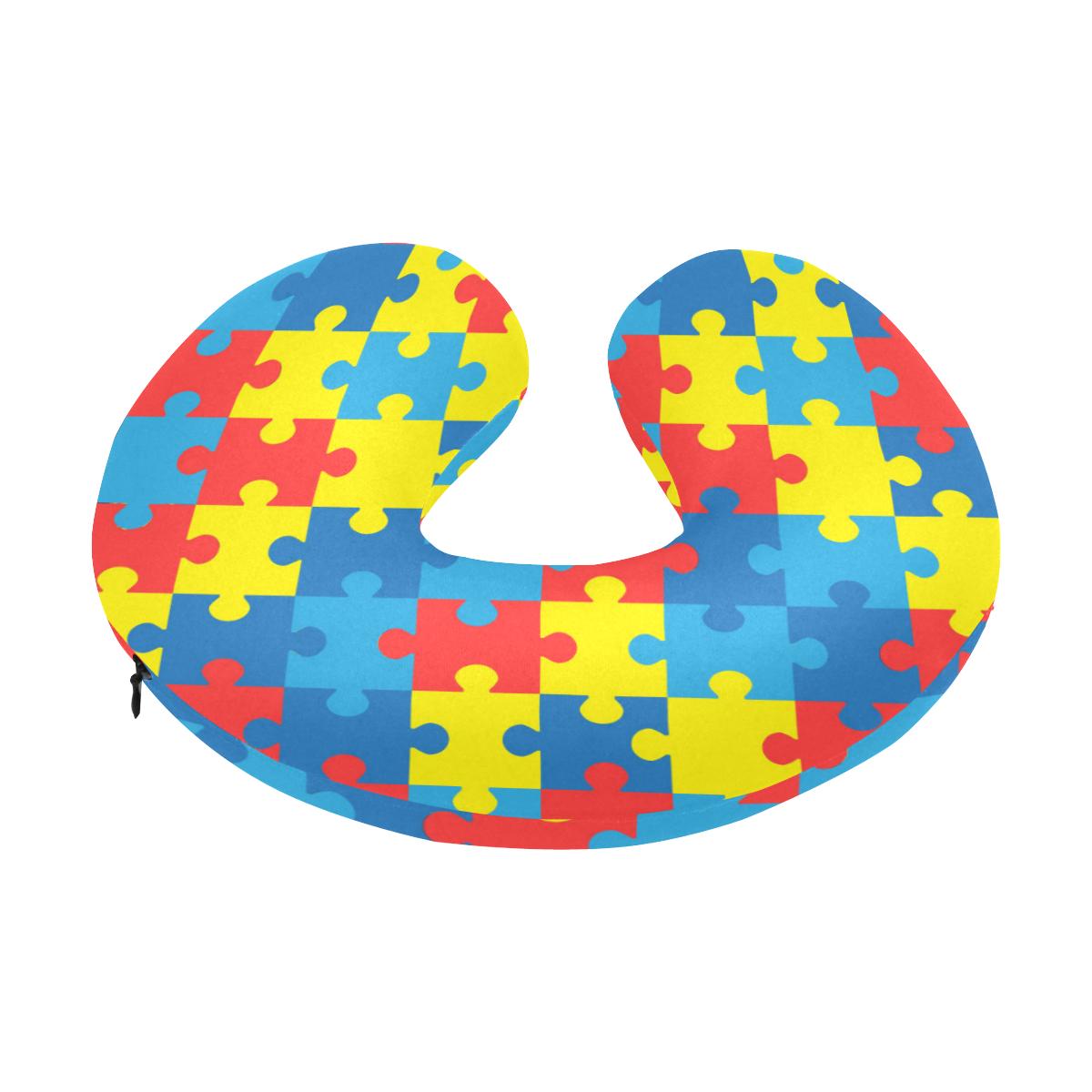 Autism Awareness Puzzles Design Print U-Shaped Travel Neck Pillow-JTAMIGO.COM