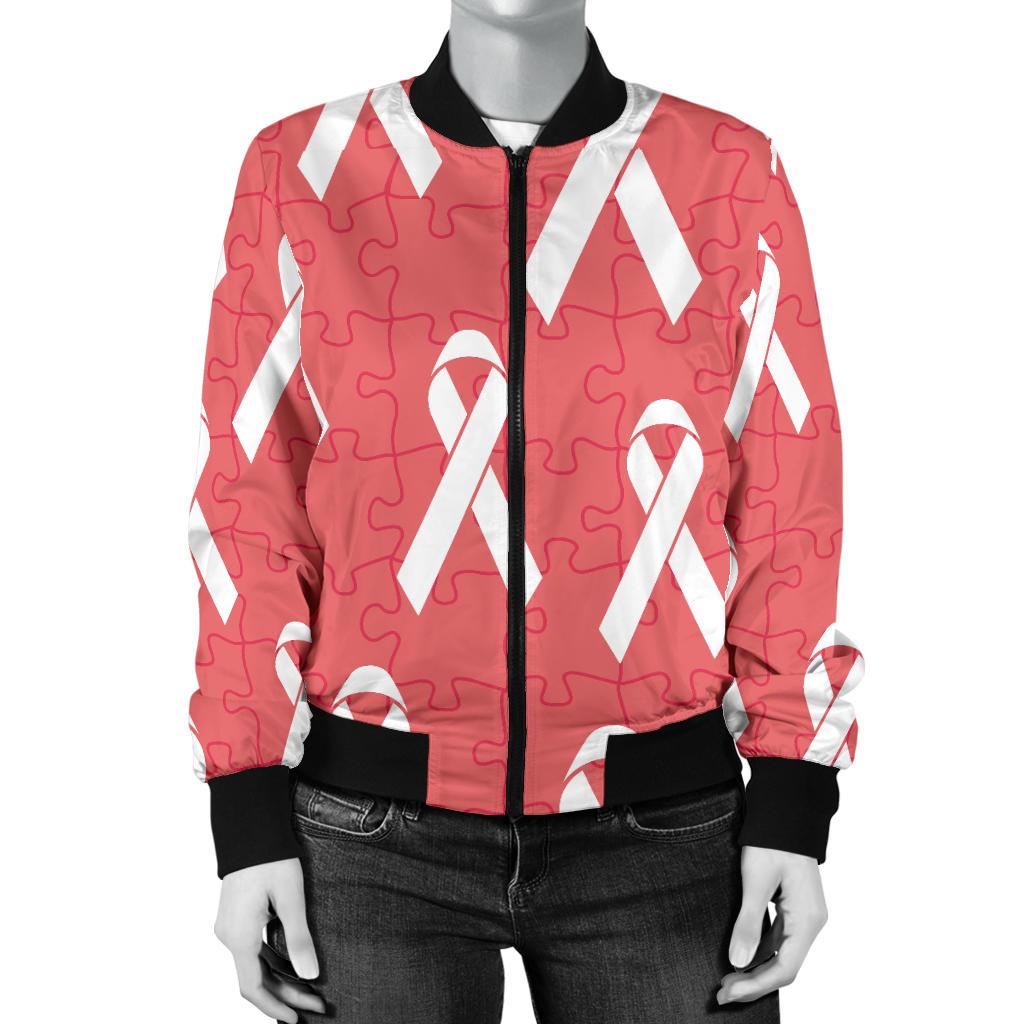 Autism Awareness Ribbon Design Print Women Casual Bomber Jacket