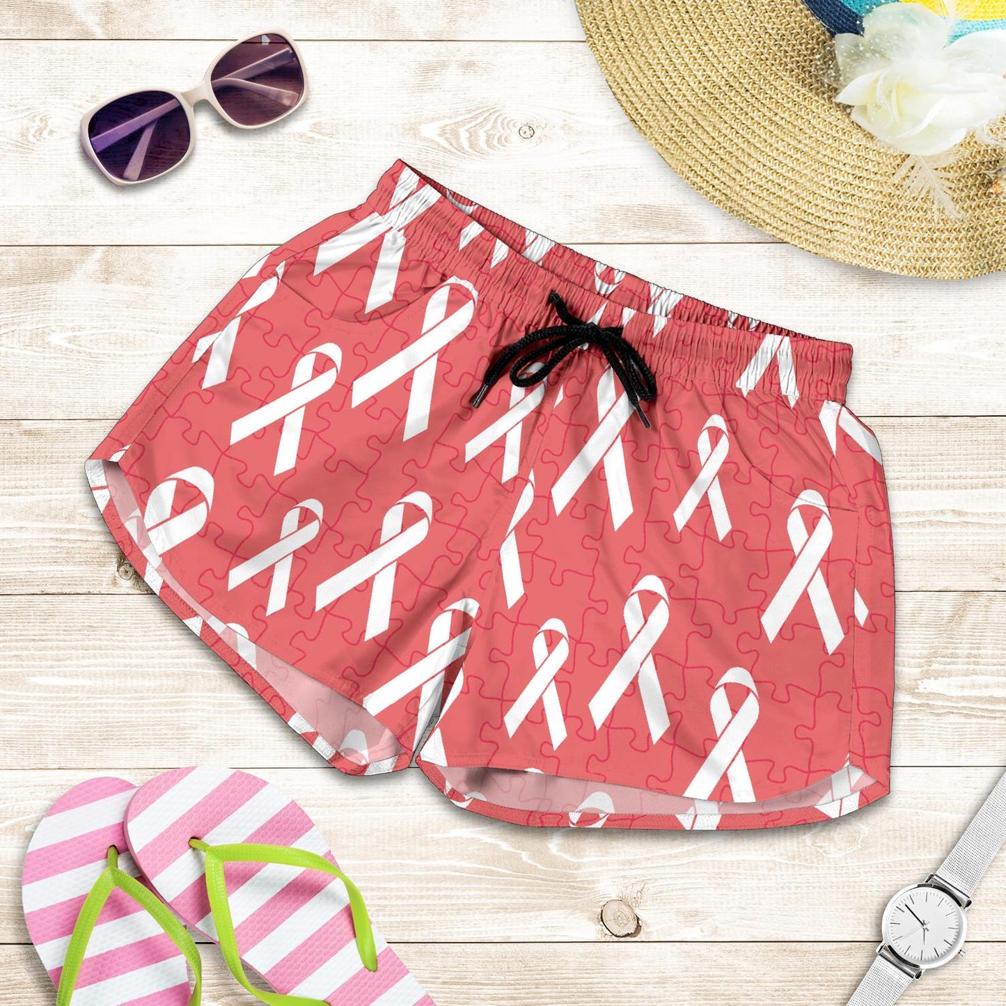 Autism Awareness Ribbon Design Print Women Shorts-JTAMIGO.COM