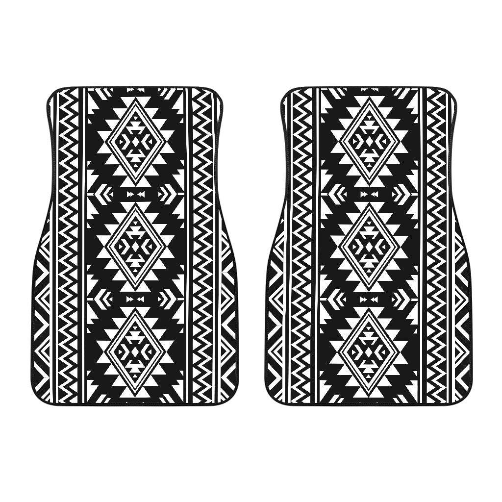 Aztec Black White Print Pattern Car Floor Mats