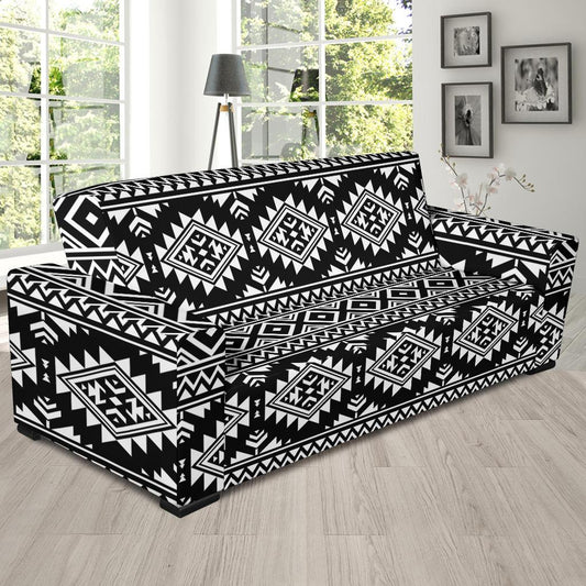 Aztec Black White Print Pattern Sofa Slipcover-JTAMIGO.COM