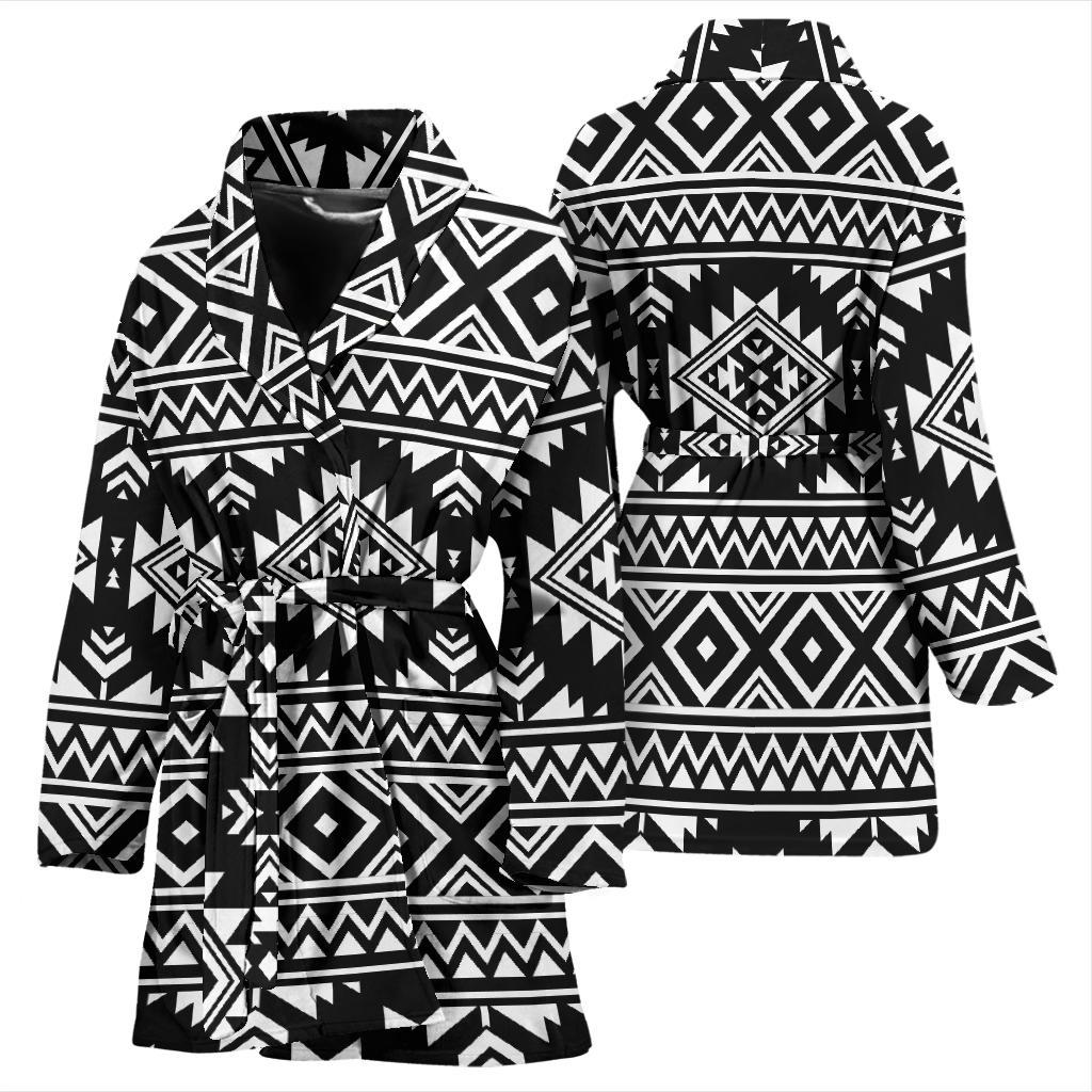 Aztec Black White Print Pattern Women Bath Robe-JTAMIGO.COM