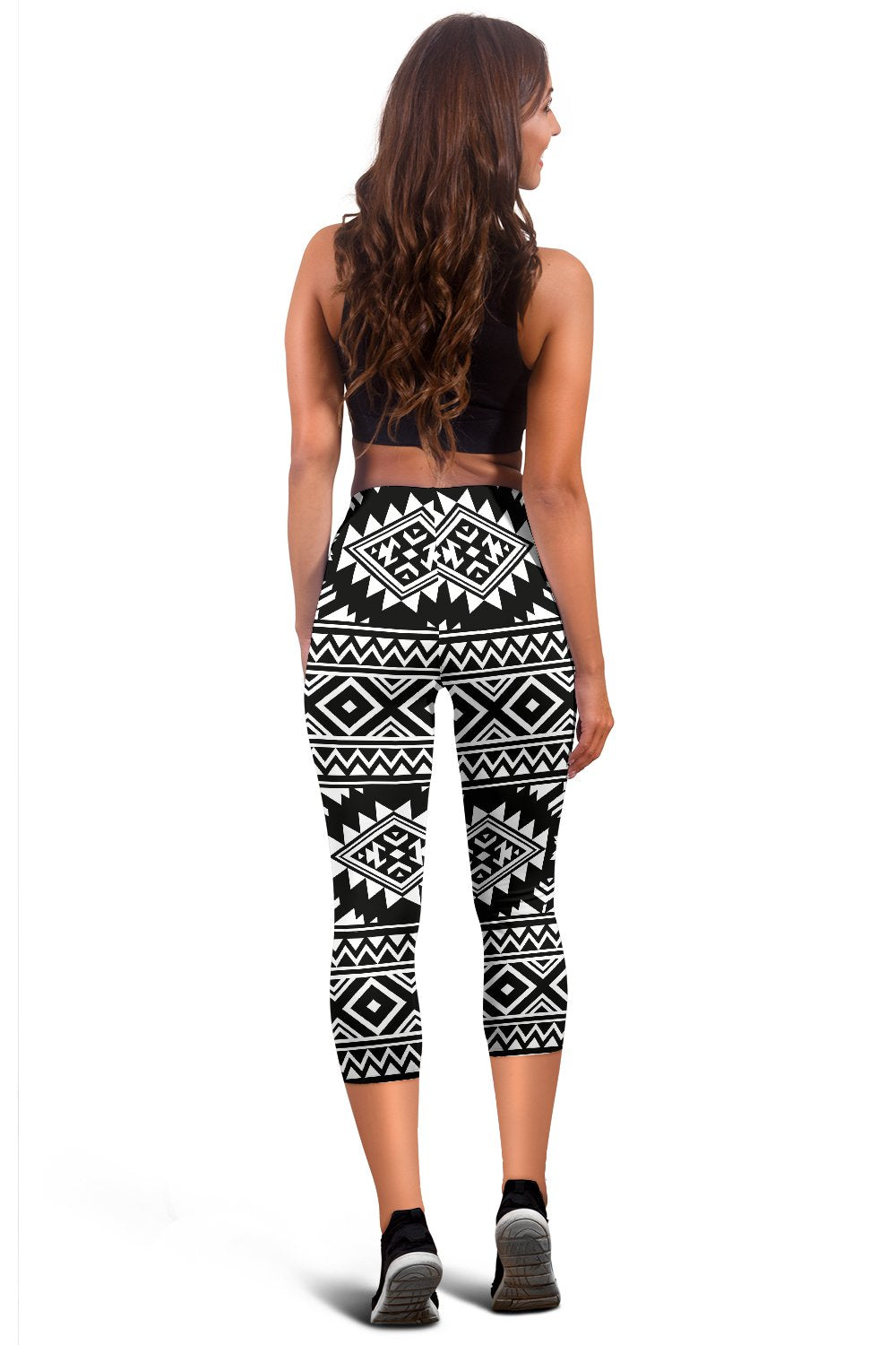 Aztec Black White Print Pattern Women Capris