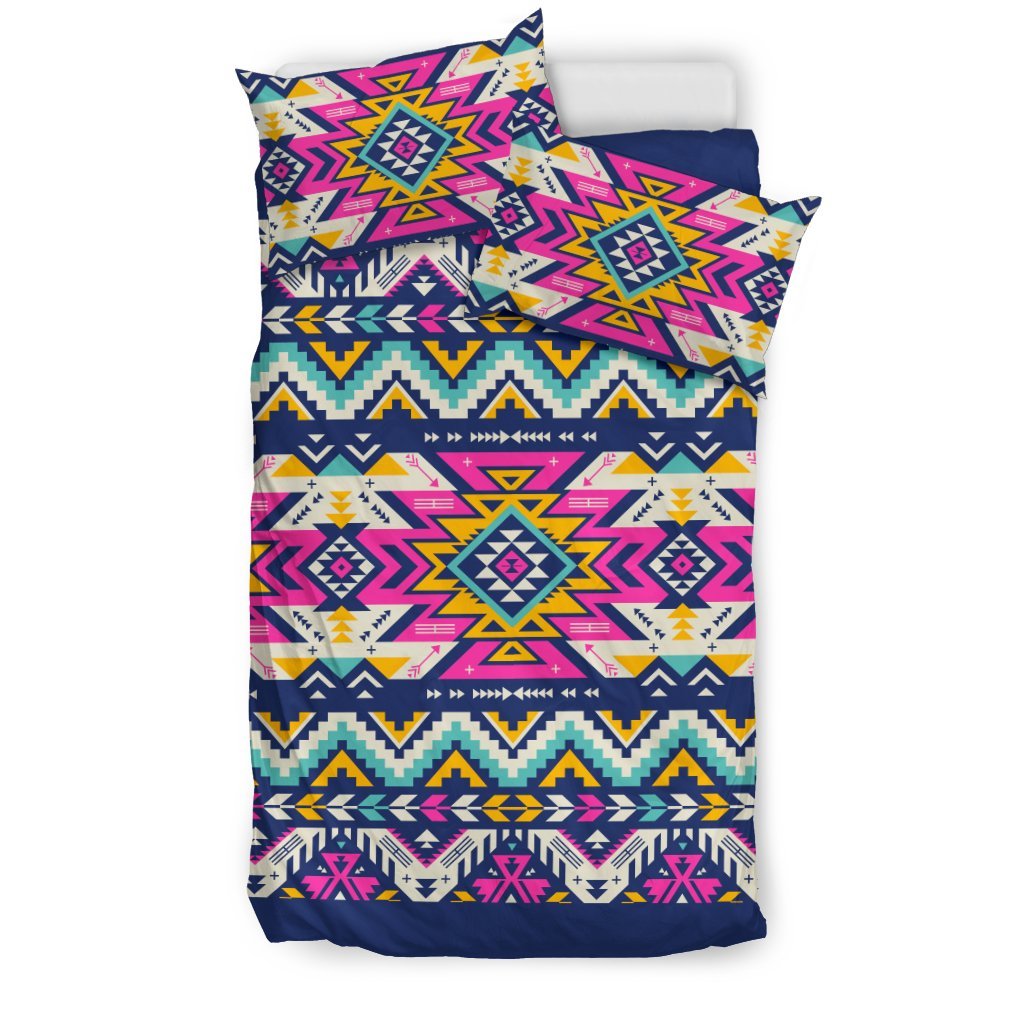 Aztec Pink Geometric Print Pattern Duvet Cover Bedding Set