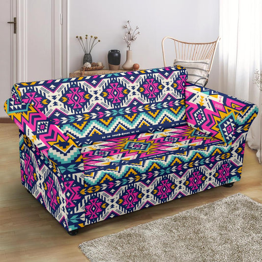 Aztec Pink Geometric Print Pattern Loveseat Slipcover-JTAMIGO.COM