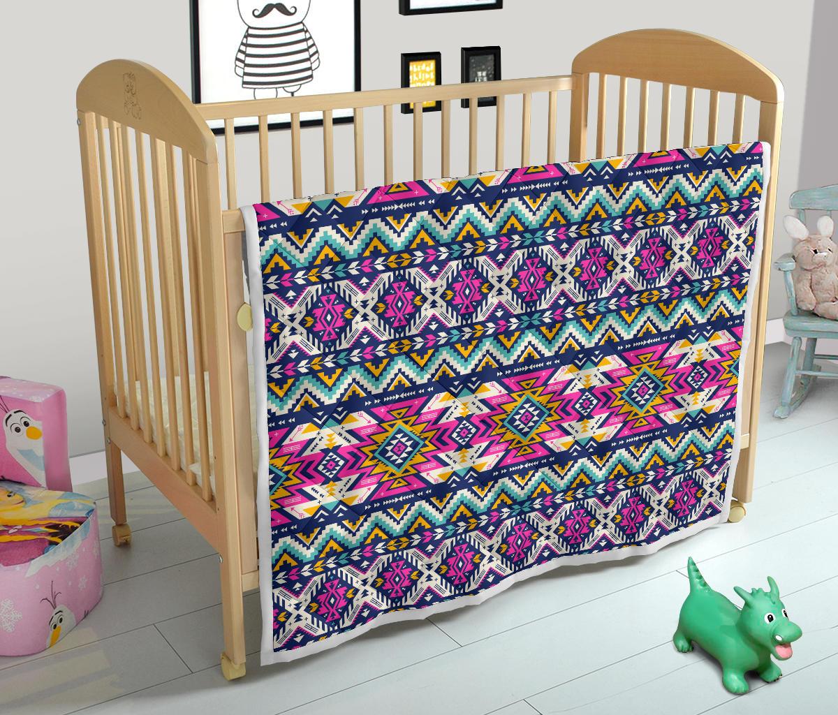 Aztec Pink Geometric Print Pattern Premium Quilt-JTAMIGO.COM