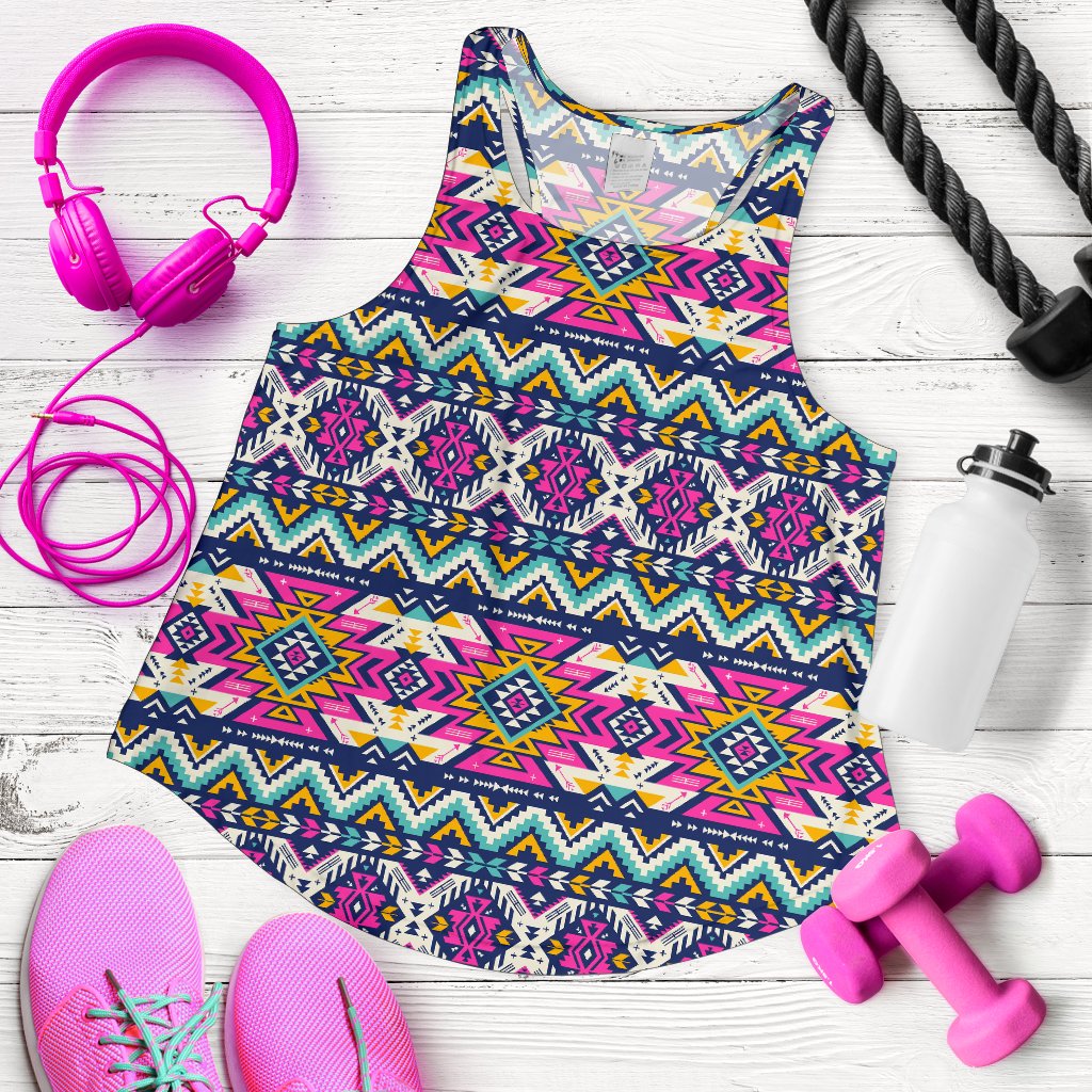 Aztec Pink Geometric Print Pattern Women Racerback Tank Top