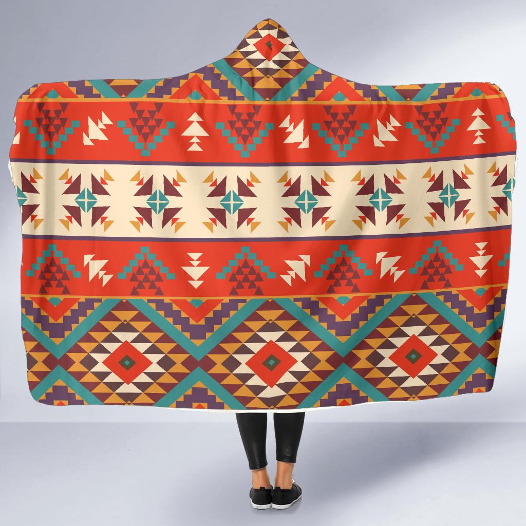 Aztec Red Print Pattern Hooded Blanket-JTAMIGO.COM