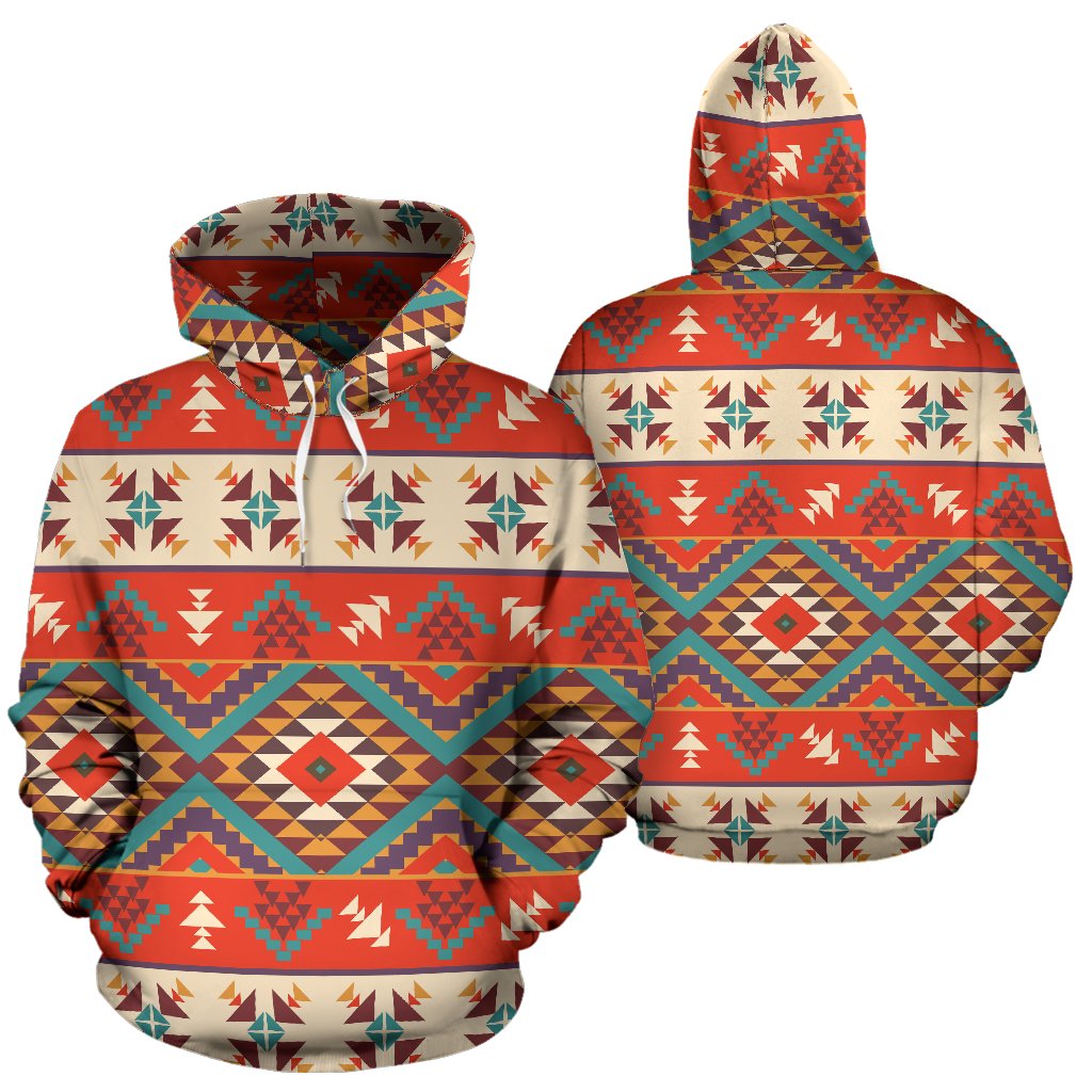 Aztec Red Print Pattern Pullover Hoodie